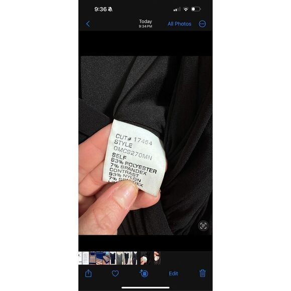 TADASHI Black Long Ruched Sleeve Deep V Neck Draped Evening  sheath Dress size L - Picture 7 of 7